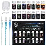 GOLDGE Federhalter aus Glas, 19PCS Glasstifte Set Kalligraphie Glasfederhalter mit Glasstifte Bunte Tinten Glasstifthalter Stifthalter für Unterschrift Handschrift Dekorationsgeschenk