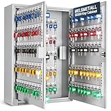 Melsmetall Schlüsselkasten SD200 – Schlüsselschrank mit 200 Haken, robuste Schlüsselbox aus Stahl, abschließbarer Safe, magnetische Außenseite, höhenverstellbare Leisten, Wandmontage (55x38x14cm)