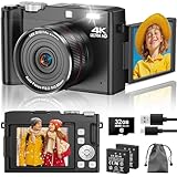 Digitalkamera 4K 64MP Fotokamera mit 180° Flip 2.8' Bildschirm, 18X Autofokus Kompaktkamera mit 32G SD Karte& Zwei Batterien für Kinder Erwachsene Ältere Anfänger