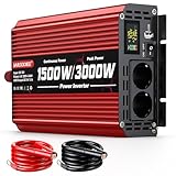 1500W Wechselrichter DC 12V auf AC 230V Spannungswandler 2 AC Steckdose & USB Port Stromwandler mit LCD Display,Power Inverter für Auto KFZ Wohnwagen LKW