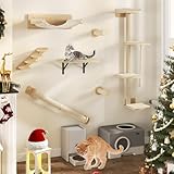 YITAHOME 7PCS Kletterwand Katzen, Katzen-Wandmöbel aus Holz, Katzen-Kletterbaum mit 3 Kratzbäumen/4 Stufen, Katzentreppe/Hängematte/Katzenbett, Katzenbaum zur Wandmontage mit 4 Plattformen