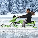 Lenkschlitten für Kinde Schlitten Ski Snow Skibob mit Bremsen 80KG,Schneeschlitten MIt 80cm Hochfestes Zugseil,Verstellbares Kissen Tragfähigkeit 80kg/176.37 lbs (Grün)