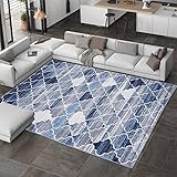 MillePark Teppich Wohnzimmer Teppich Kurzflor Modern Design rutschfest Waschbar Teppich für Schlafzimmer Bodenmatte Innen und Außen Teppich Geometrisches Muster Blau 120x170cm