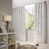 heimtexland ® Vorhang Kindergardine Leinen Optik HxB 245x135 cm Natur Grau Skandinavisch Wald Bär Gardine transparent Kräuselband Kinderzimmer Ökotex Typ563