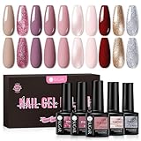 UR SUGAR UV Nagellack Nudefarben, 10 Farben Schellack Nagellack Nudefarben Rose Gel Nagellacks Gellack UV Farbgel Starter Set für Nagelstudio Nagel Set mit Geschenkbox Maniküre Set