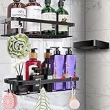 Purpledi Duschablage Ohne Bohren, 3 PCS Badezimmer Regal, Duschkorb Selbstklebend mit 4 Haken, Badregal Shower Shelf für Bad Küche Space Aluminium, Rostfrei, Schwar Duschregal für Shampoo und Duschgel