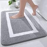 Homaxy Badezimmerteppich Badematte rutschfest Waschbar Badteppich Weiche Mikrofaser Hochflor Badvorleger – 40 x 60 cm, Grau