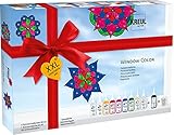 KREUL 42849 - Window Color XXL Set, 10 x 80 ml Fenstermalfarben, inkl. 80 ml Konturenfarbe, für kreative Kinder, eine Spezialfolie, 150 Schmucksteine und Vorlagen mit Blüten und Mandalamotiven