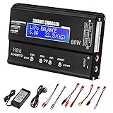 Haisito Lipo Ladegerät 80W 6A Lipo Balancer für LiPo/Li-Ion/Life (1-6S) und NiMH/NiCd (1-15S), RC Akku Ladegerät mit LED-Bildschirm, Netzteil und XT60 / Deans/JST/Futaba-Adapter