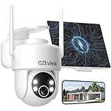CZEview 2K 3MP Überwachungskamera Aussen Akku Solar mit 24/7-Videoaufzeichnung, 2 Gen 360° Kabellos PTZ Kamera Überwachung Außen, KI-Bewegungsverfolgung, 2.4GHz WLAN, Farbige Nachtsicht