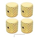 Unxuey E-Gitarrenknöpfe, Metall, flache Oberseite, Lautstärkeregler, Tonschalter mit Schraubenschlüssel für Bassgitarre (goldfarben, 4 Stück/Set)
