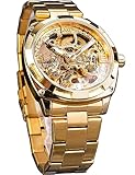 FORSINING Luxuriöse Skelett-Armbanduhr für Herren, hohl, 41 mm, großes Zifferblatt mit quadratischer Lünette, selbstaufziehend, automatisch, mechanische Herrenuhren, Gold, Classic