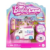 Barbie Mini BarbieLand Puppen- und Spielzeugfahrzeugset, ca. 4 cm große Barbie-Puppe, Krankenwagen mit Farbwechsel und medizinische Praxis, JCR34
