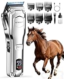 oneisall Kabellose Leise Schermaschine Pferd, akku schermaschine pferd mit 6 Aufsätzen und abnehmbarer Edelstahlklinge, 4h Laufzeit, Tierschermaschine Pferd Hund