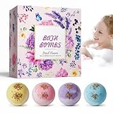Badekugeln mit Trockenblumen, Duschbomben Set 4 Stück für Pflegende und Reinigende Haut, Einzeln Verpackt, Geschenk für Frauen, Ehefrau, Geburtstag, Valentinstag, Jubiläum