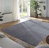 Taracarpet Teppich Kurzflor weicher Designer Uni Bodenbelag Madrid fürs Wohnzimmer, Kinderzimmer, Schlafzimmer und die Küche geeignet New Anthrazit 80x150 cm