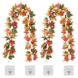 DKDDSSS 2 Stück Herbst Girlande Ahornblätter, Herbstgirlande für Drinnen und Draußen, Hochzeit, Erntedankfest, Abendessen, Party, Kamin, Halloween, Weihnachtsdekoration(175cm)