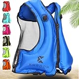 Khroom aufblasbare Schwimmweste Erwachsene nach neuester EU-Norm | 150-210 cm Körpergröße, bis 100 kg | Auftriebsweste Schnorchelweste ab Jugendliche | Schnorcheln, Kajakfahren und SUP (V2 Blau)