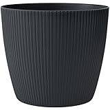 KONZEPT Blumentopf groß, Anthrazite, gerillte Struktur 30cm, Übertöpfe für Zimmerpflanzen aus Kunststoff ideal für Wohnzimmer, Küche und Balkon