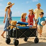 ONBEST Bollerwagen faltbar - Plus Regenschutz - Faltbollerwagen - Bollerwagen Für viele Anwendungen - Outdoor - klappbarer Transportwagen klappbar (Schwarz)