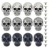Louttary 12 Sets mit Totenkopf-Nieten aus Legierung, 3 Farben, mit Schrauben für Lederhandwerk, Punk, DIY.