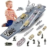 deAO Modellschiff-Flugzeugträger mit kleinen Modellflugzeugen, LKW, Panzer, U-Boot, Schlachtschiffen und Actionfiguren inklusive