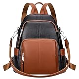 ALTOSY Echtleder Damen Rucksack Tasche Elegant Anti-Diebstahl Tagesrucksack Schultertasche (S81 Schwarz/Braun)