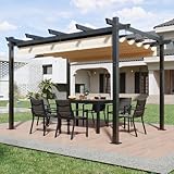 Devoko Pergola 3x4 Wasserdicht Stabil Winterfest,Mit Magnetbefestigung und Verstellbaren Schattenbereichen,Gestell aus Aluminium,Geeignet für Gärten und Terrassenüberdachung,Beige