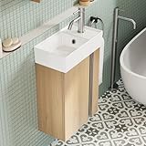 BRIDGE BENO Badezimmerschrank 40 cm – Badmöbel Set mit Waschbecken, Waschtisch Gäste WC, Kleines Waschbecken mit Unterschrank, Waschtischplatte für Aufsatzwaschbecken (Golden Sand)