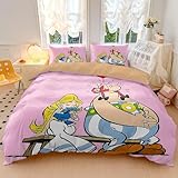 HAUNGDEJIN Bedrucktes Bettwäsche-Set mit Asterix-Motiv, 3-teiliges Set, bezaubernde Bettwäsche für Kinderzimmer (2, Einzelbett + 50 x 75 cm x 2)