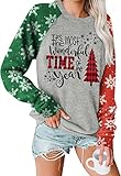 Weihnachts-Sweatshirt für Damen, Büffelkariert, Weihnachtsbaum-Shirts, Urlaubs-Sweatshirts, Weihnachts-Grafik-Tops, grau, 42