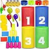 Chennyfun Hüpfsäcke Spielset, 8 in 1 Set, Garten Spiele für Kindergeburtstag, Hüpfsäcke für Kinder, Outdoor Spielset, Sackhüpfen, Eierlaufen, Dosenwerfen, ideal für Partys und Sportfeste