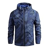 Minying Regenjacke für Herren, wasserdicht, atmungsaktiv, große Größen, winddicht, mit Kapuze, wasserdicht, Herren, Sportjacke, leicht, atmungsaktiv, wasserdicht, Sonnenschutz, 26 - Blau, M