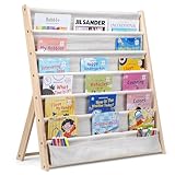 SINBINTA Kinder-Bücherregal, 6 Ebenen, Bücherregal, Aufbewahrung, Ausstellungsregal, einfacher Zugriff, Holzbuch-Organizer mit Tasche für Kinderzimmer und Spielzimmer (Beige)