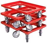 5 Stück Transportroller für Kasten 600 x 400 mm mit 4 Lenkrollen in rot