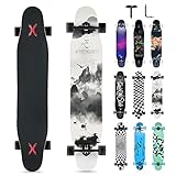 Opurtdor Longboard 118CM Profi Skateboard Komplettes Cruiser Trick 8 Etagen Ahornholz Wood Schwarzes Longboard für Anfänger Erwachsene Teens Mädchen Jungen (Landschaften)