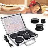 Ricyea Hot Stone Massage Set, Lavasteine für Massage, 9 Stück Massagestein Basalt im Heizkoffer Tragbar, Geeignet für Privatanwender, Spa, Massagetherapy & Entspannung, Wellness Geschenk