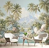 Palmen-Dschungel Fototapete 3D, Tropische Landschaft Wandtapete Schlafzimmer, Olivgrün Tapete Wanddekoration, Büro Wandbild, Kinderzimmer Fototapete, Wanddekoration 300X210Cm