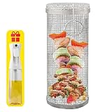 huanzhi Edelstahl Rund Grillhalter, Rotisserie Korb Hohe Kapazität Campinggrill, FüR Pommes,Fisch,Garnelen,Camping Essentials (Wird Mit Einem 300ml Ölsprüher),4pcs