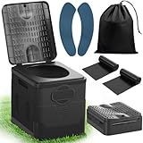 SaiXuan Tragbares Klapptoiletten-Set, 25 L Groß, Maximale Tragung 150KG, 24 Beutel Müllbeutel,Transporttasche, Toilettensitzpolster, Mobile Toilette für Camping, Wohnmobil,Wandern (Reines Schwarz)