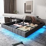 Dolamaní Doppelbett Polsterbett 180x200 cm mit Bettkasten ohne Kopfteil, Bett Schwebebettrahmen mit Stauraum, Tragfähigkeit 250 kg (Grau)