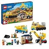 LEGO 60391 City Baufahrzeuge und Kran mit Abrissbirne, Spielzeug mit Bagger, Kipper und Transportfahrzeugen, Lernspielzeug für Kleinkinder ab 4 Jahren