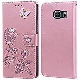 PKQTOP Hülle für Samsung Galaxy S6 Edge Handyhülle,Klappbar Tasche Case,Standfunktion,Kartenfach,Silikon Bumper,Stoßfeste Schutzhülle Cover für Samsung Galaxy S6 Edge