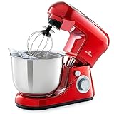 Klarstein Knetmaschine Küchenmaschine zum Backen, 1300W Teigmaschine Klein, 6 Stufen, Schneebesen Rühr- & Knethaken, 5L Schüssel, Planetenrührwerk, Rührmaschine mit Mixer für Brotteig