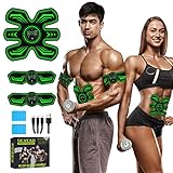 Bauchtrainer EMS Trainingsgerät, Bauchmuskeltrainer, Sicher Effektiv Schneller EMS Muskeltrainer, Ganzkörper-Muskeltrainer, 8 Modi und 15 Intensitäten, 10 Stück Ersatz-Hydrogels, Unisex （Grün）