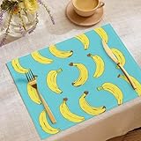 Banane Druck Platzsets 6er Set, 30x45cm Retro Muster Tischsets Stoff Waschbar Platzdeckchen Küche Party Deko auch für Wohnzimmer