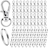 Schlüsselring Klein 80Stk Karabiner Schlüsselanhänger Basteln Selber Machen Ringe Karabinerhaken mit Drehgelenk(Silber)