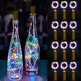 Vicloon 12 Stück Weihnachtsbeleuchtung, 2M 20 LEDs Glas Korken Licht Lichterkette, Flaschenlichterkette Korken mit 12 Ersatzbatterien, für Garten, Hochzeit, LED Weihnachten Deko (Farbe)