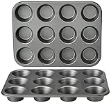 Amazon Basics Rund Backblech für Muffins, antihaftbeschichtet, Karbonstahl, 2er-Pack, Grau, 13.9'x10.55'x1.22'