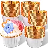 Retoo Muffinförmchen Papier 50 Stück Cupcake Formen Fällen Liners Wrapper Papierförmchen Durchmesser 50 mm Muffin Hüllen für Backen Dessert Party Geburtstag Halloween Hochzeit Weiß und Gold